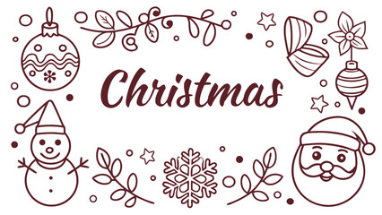 Christmas Festive Line Art Set Snowman Santa Ornaments