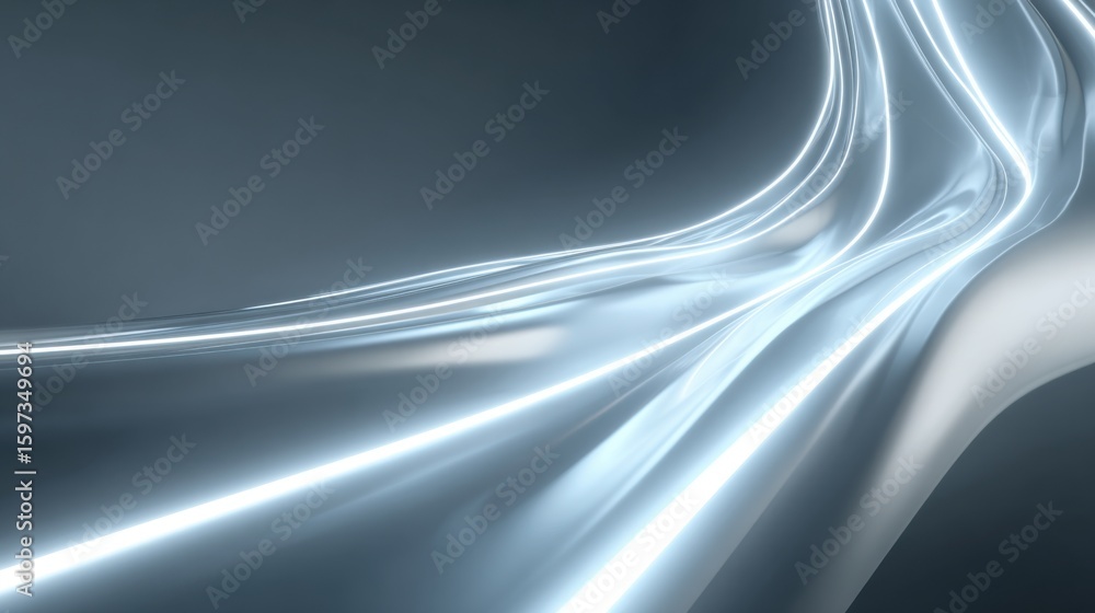 Poster bright, flowing light trails weave through a dark space, creating an abstract and captivating visual