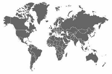 Fototapeta premium A world map in gray with country borders outlined in white showing continents and landmasses clearly | editable eps vectors silhouette