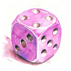 Vibrant pink watercolor dice illustration