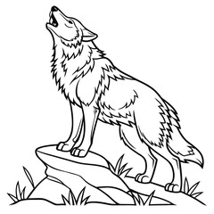 Majestic Wolf Howling Line Art Coloring Page Printable