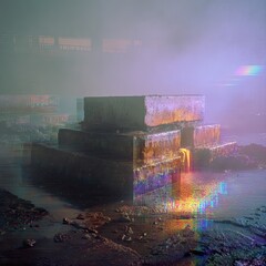 The Surreal Transformation: Monolithic Concrete Block Melting into Molten Poo