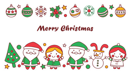 Merry Christmas Festive Cartoon Characters and Ornaments