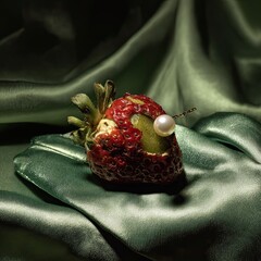 Decaying Delight: Rotten Strawberry Pierced by Pearl Earring