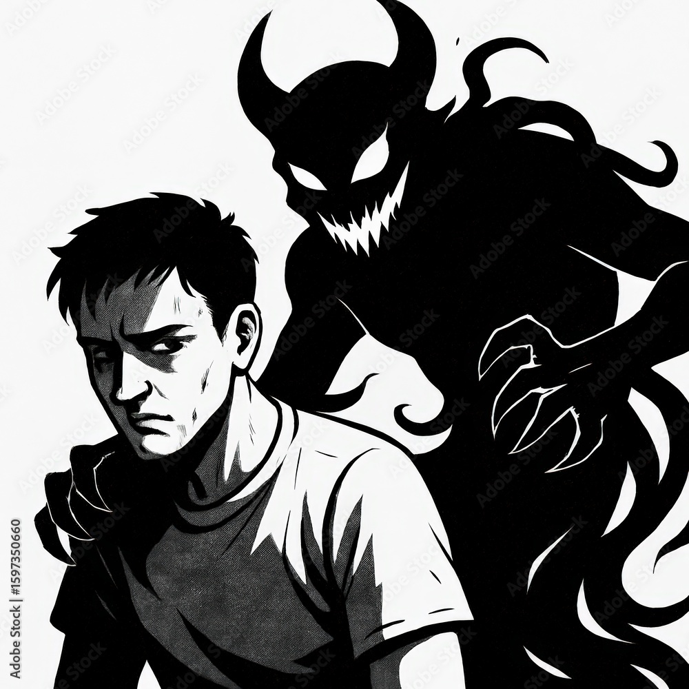 Poster dark visual narrative exploring internal struggles and external threats illustrating the concept of 