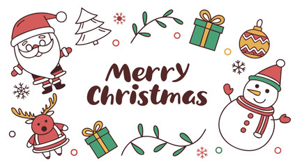 Merry Christmas Holiday Vector Santa Snowman Reindeer Gifts