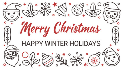 Merry Christmas Happy Winter Holidays Cute Santa Line Art Design