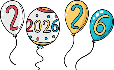 Festive 2026 new year mylar balloons celebration design