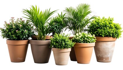 Assorted potted plants in terracotta pots