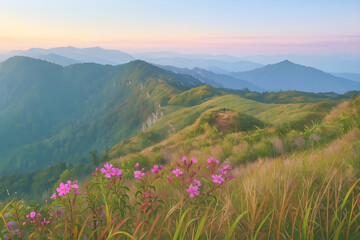 Fototapeta premium mountain landscape with flowers