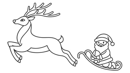 Single Line Drawing Christmas Reindeer Santa Sleigh
