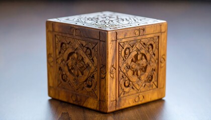 Ornate wooden cube box
