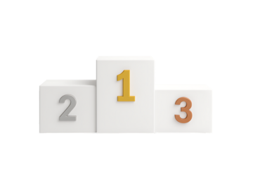 Winners Podium with Gold, Silver, and Bronze Numbers Isolated on White