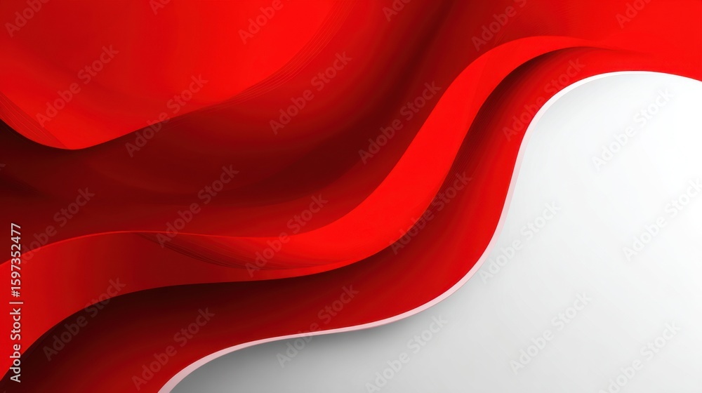 Poster red and white fabric flows in elegant curves, creating a sense of movement and texture. the light hi