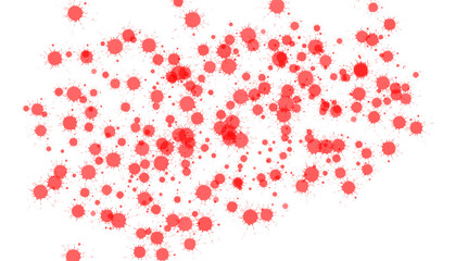 Scattered red paint splatters on black background for grunge textures and creative abstract effects