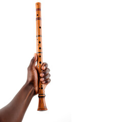Fototapeta premium Holding a wooden flute in a musician's hand