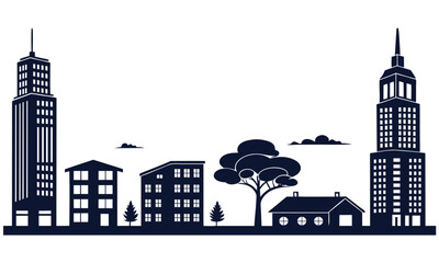 Obraz premium Cityscape line art illustration.City line view illustration with a variety of building shapes.Vector illustration eps 10