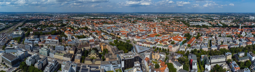 Fototapeta premium Aerial of the old town of the city Augsburg on a sunny noon in summer in Germany.