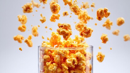 Cheesy popcorn bursts from glass container
