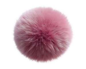 A soft, fluffy pink pompom sits isolated on a clean transparent background