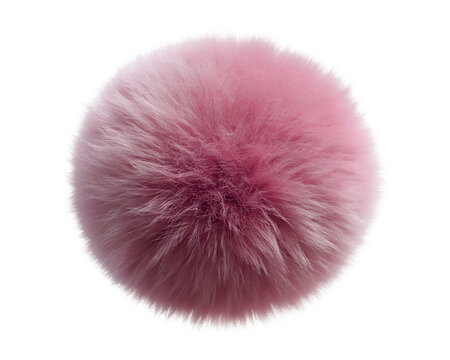 A soft, fluffy pink pompom sits isolated on a clean transparent background