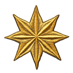 A detailed golden eight pointed star emblem with intricate texture isolated on transparent background