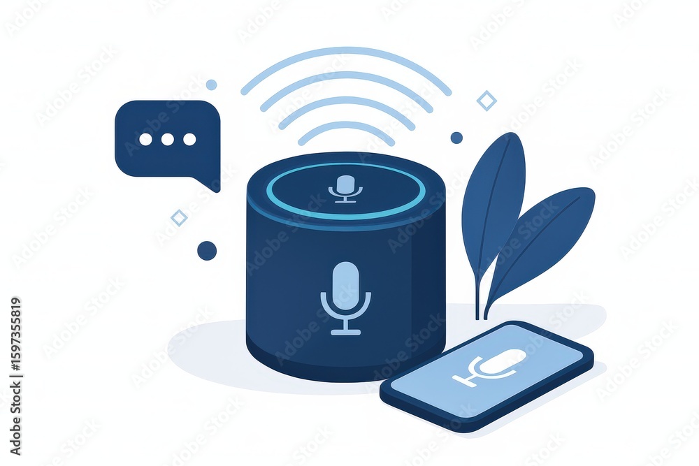 Poster smart home assistant device with voice recognition technology enhancing communication demonstrating 