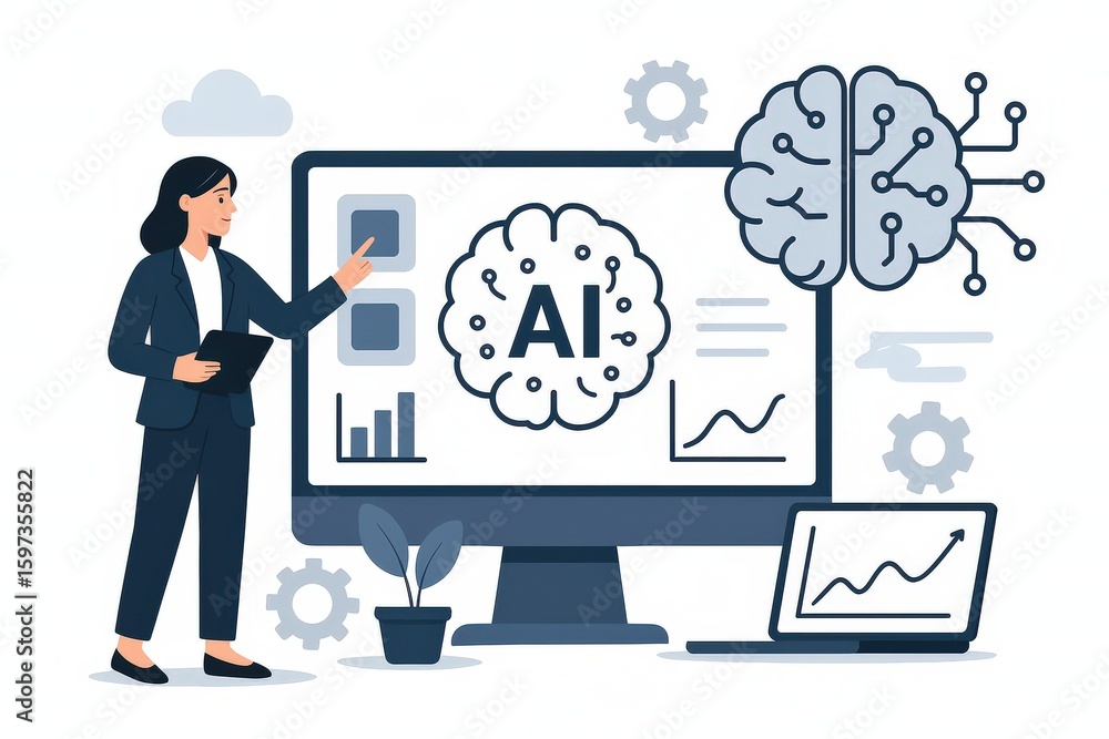 Aufkleber professional woman presenting artificial intelligence concepts on a modern digital interface demonst
