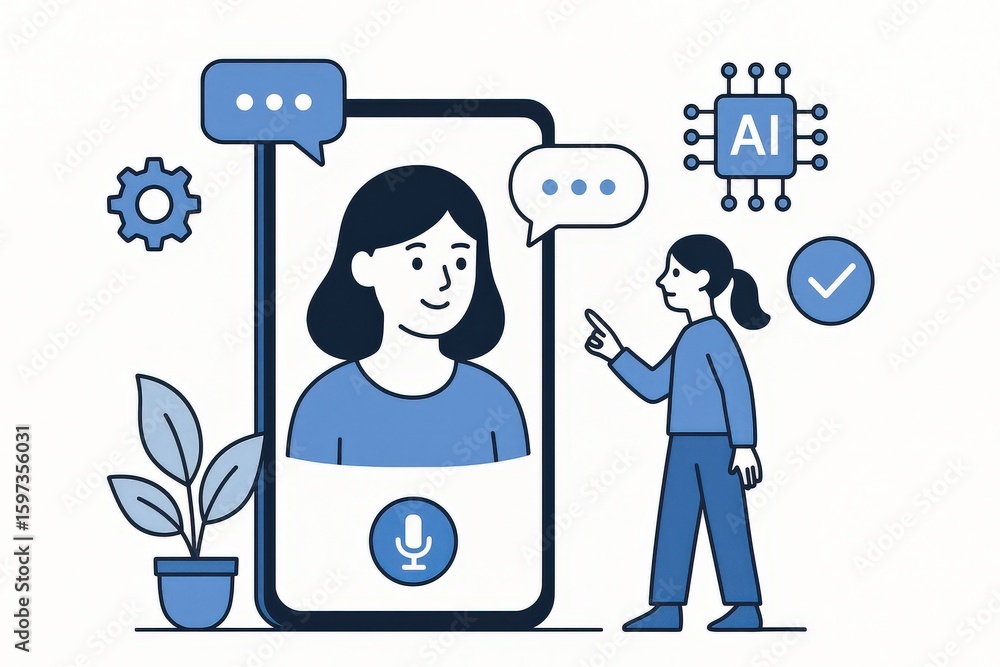 Poster engaging virtual communication dynamics featuring ai interaction intuitive chatbot technology illust