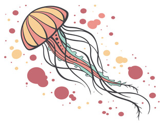 Jellyfish. Vector illustration in doodle style on a white background.