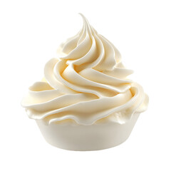 A delicious swirl of creamy vanilla frosting on a white cupcake isolated on transparent background