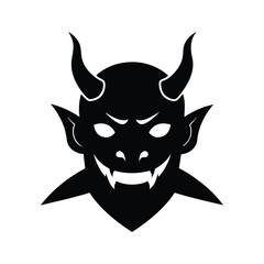 Silhouette vector of an oni head with sharp horns and fangs for fierce Japanese demon artwork Vector illustration