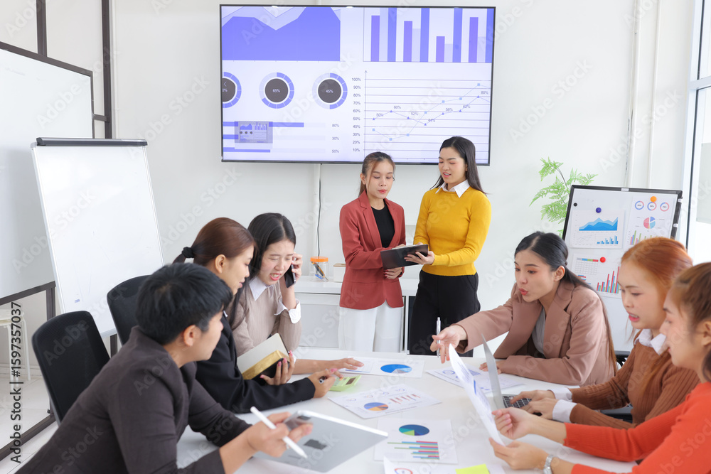 Aufkleber group of business people discussing work together and analysis data in a meeting room,