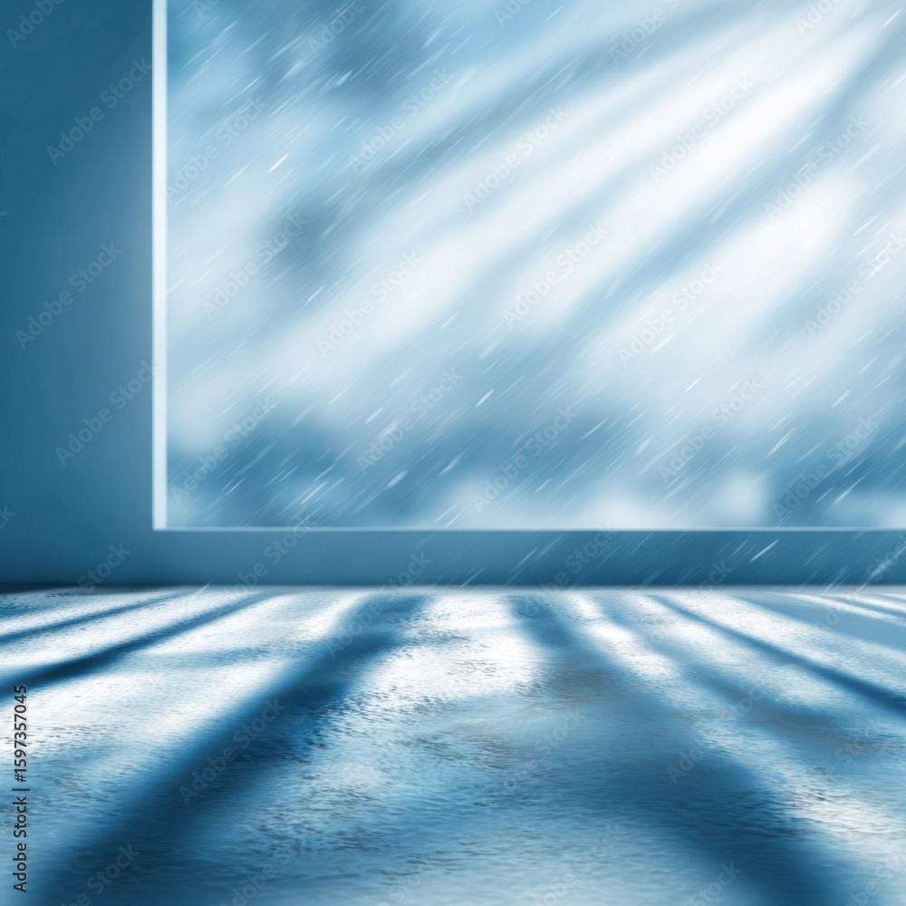 Aufkleber soft light filters through a large window as raindrops create a serene backdrop. the indoor space fe
