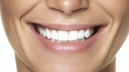 Fototapeta premium Close-up of a bright and radiant smile with flawless white teeth against a clean background.