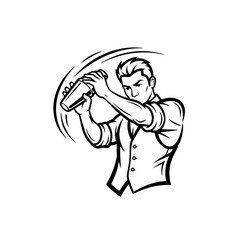 Bartender Logo, Spinning Shaker, Energetic Line Style