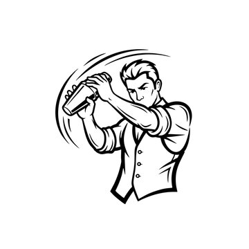 bartender shaking cocktail shaker black and white clip art preview