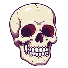 Fototapeta premium A stylized graphic illustration of a human skull with bold outlines and eerie red eyes.