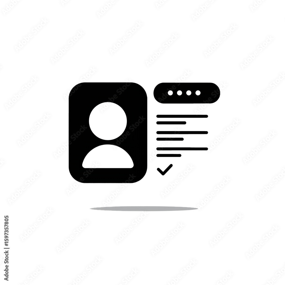 Poster a modern glyph icon representing user account verification and personal identification data.