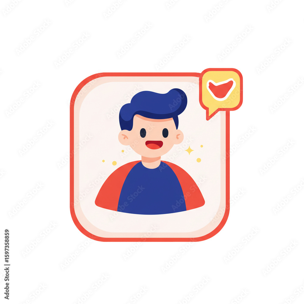 Aufkleber a friendly cartoon character avatar with a verified status checkmark for an online user profile.