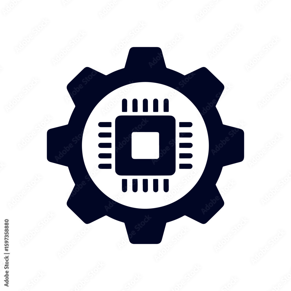 Poster gear with microchip symbolizes technological progress and industrial automation and represents advan