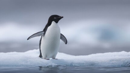Fototapeta premium The Delightful Adelie Penguin Standing Gracefully on Ice in Antarctica