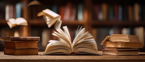 The Open Book Surrounded by Other Literary Treasures in a Cozy Library