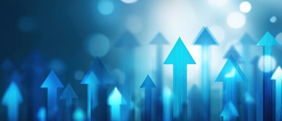The upward arrows symbolizing growth and progress in an abstract blue background.