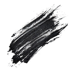 A bold black mascara smudge isolated on a clean white background