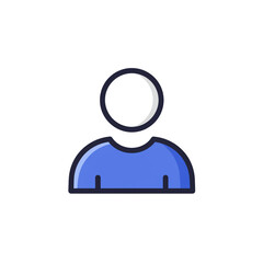 Fototapeta premium A modern flat design user icon with a blue torso and bold outline, symbolizing a person or account.