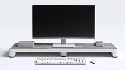 Fototapeta premium Modern computer setup featuring a monitor, keyboard, mouse, and accessories on a desk.
