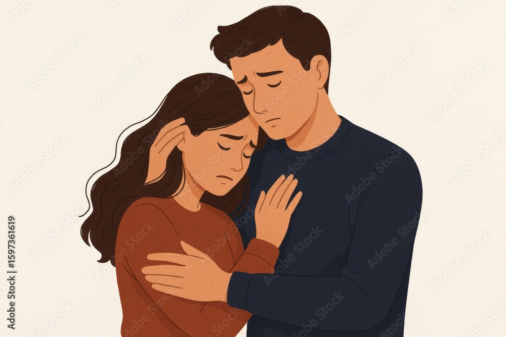 Poster compassionate embrace between two individuals expressing emotional support in a moment of vulnerabil