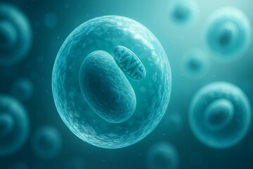 Naklejka premium Cellular Anatomy: A detailed, abstract view of microscopic cells showcasing their intricate biological structures, ideal for scientific or medical illustrations.
