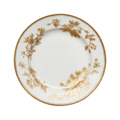 Round white plate, gold floral trim